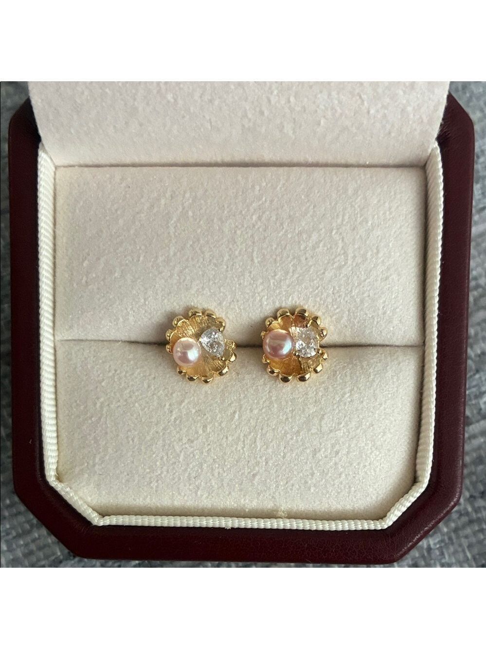 Gold and Pink Pearl Cluster Earrings